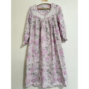 Eileen West Floral Cotton Nightgown School Cottagecore sz XS Pink White Cotton